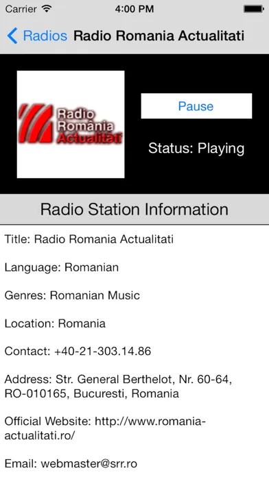Ảnh chụp màn hình của Romania Radio Live Player (Romanian / român)