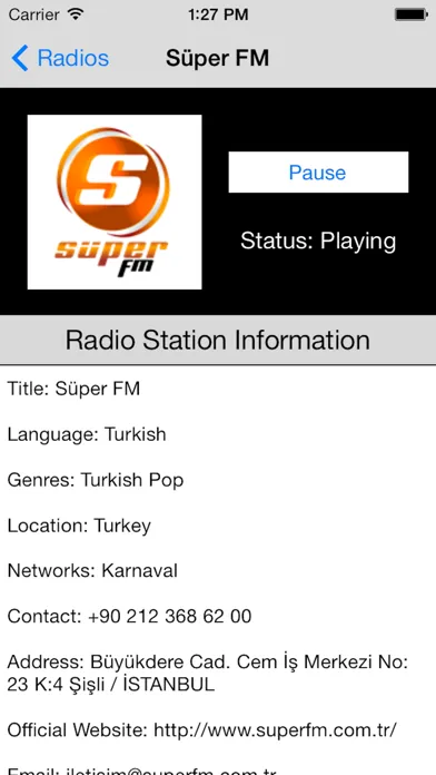 Ảnh chụp màn hình của Turkey Radio Live Player (Turkish / Türkiye / Türkçe / Turk / Türk radyo)