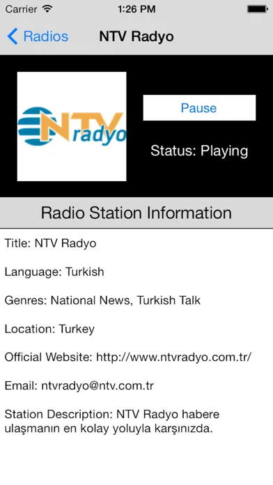 Ảnh chụp màn hình của Turkey Radio Live Player (Turkish / Türkiye / Türkçe / Turk / Türk radyo)