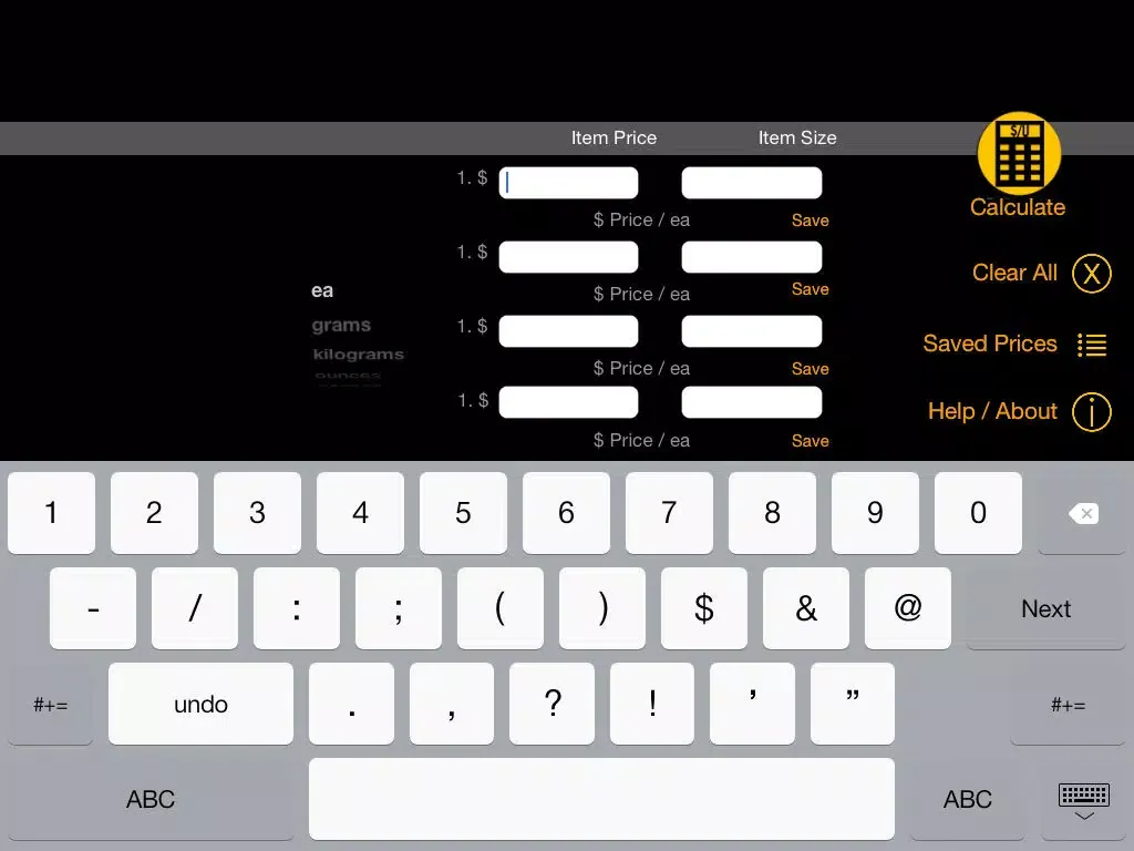Tangkapan skrin Unit Pricer iPad 