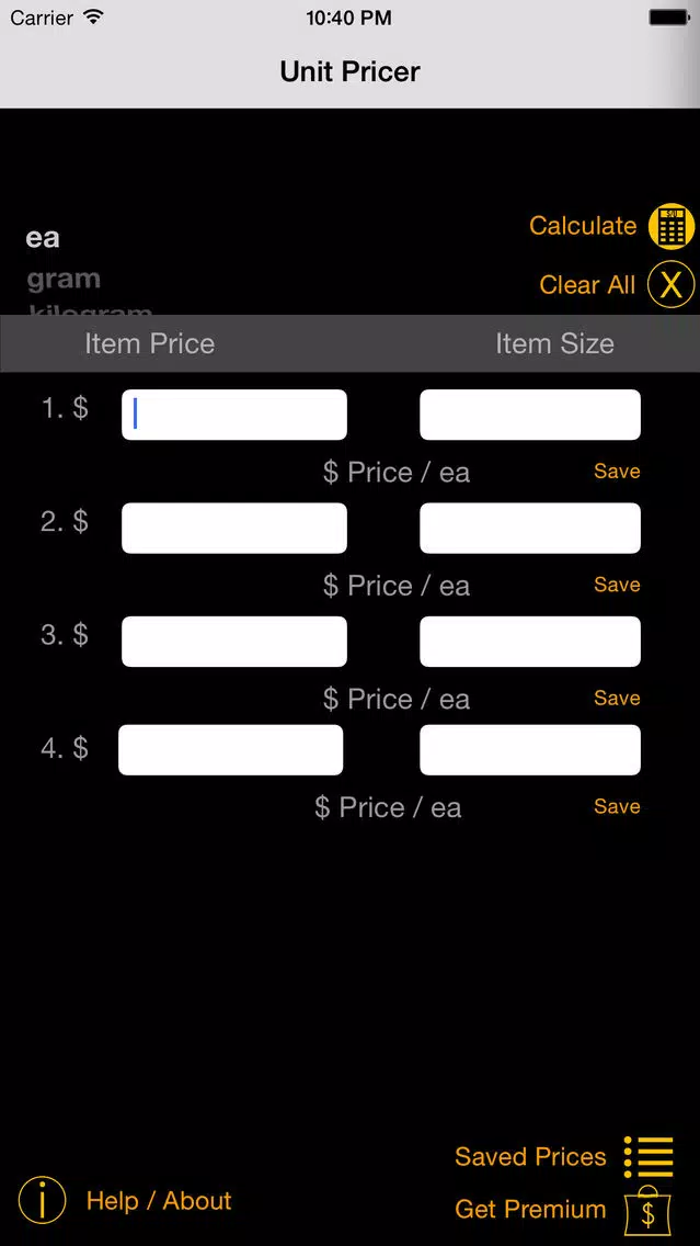 Captures d'écran de Unit Pricer