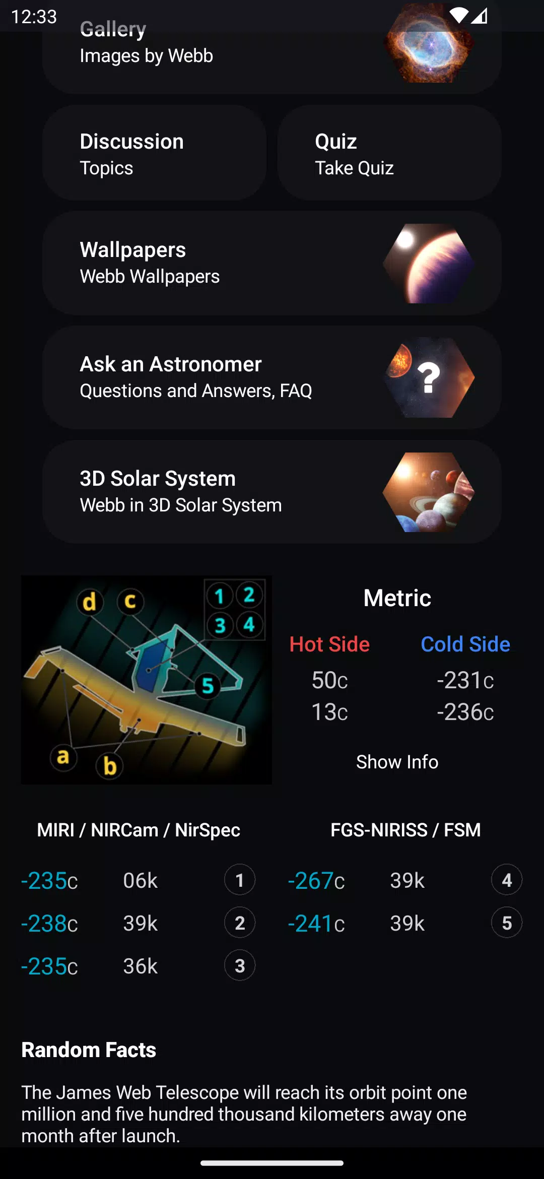James Webb Tracker Screenshots
