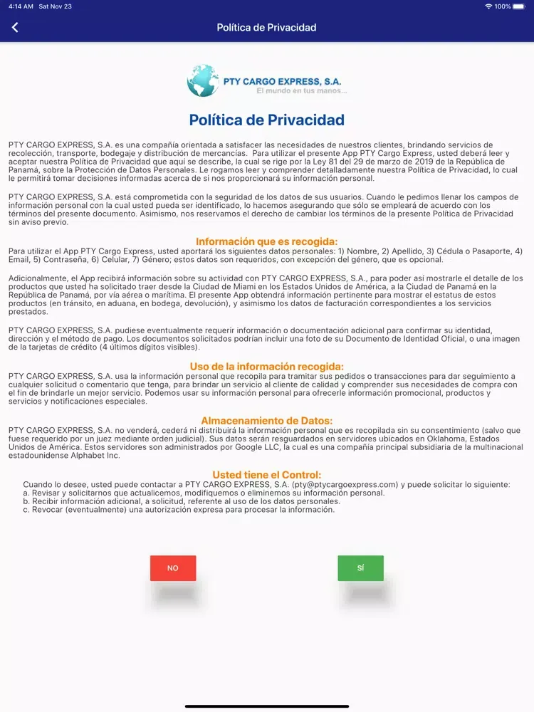 Скриншоты PTY Cargo Express App iPad 