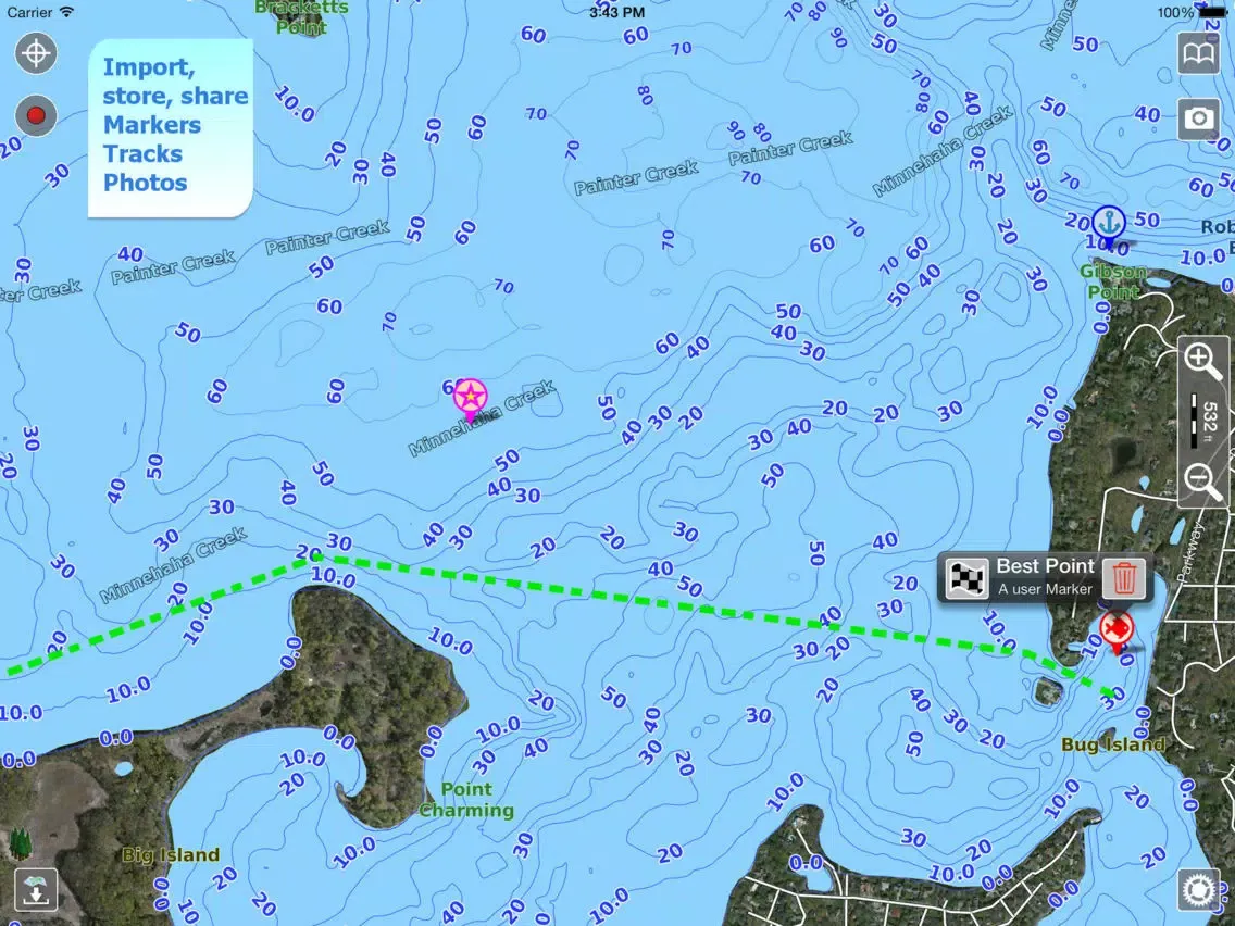 Tangkapan skrin Aqua Map New Hampshire Lakes + iPad 