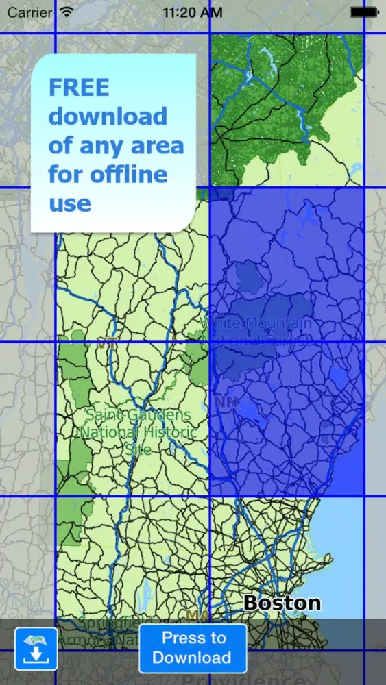 Tangkapan skrin Aqua Map New Hampshire Lakes +