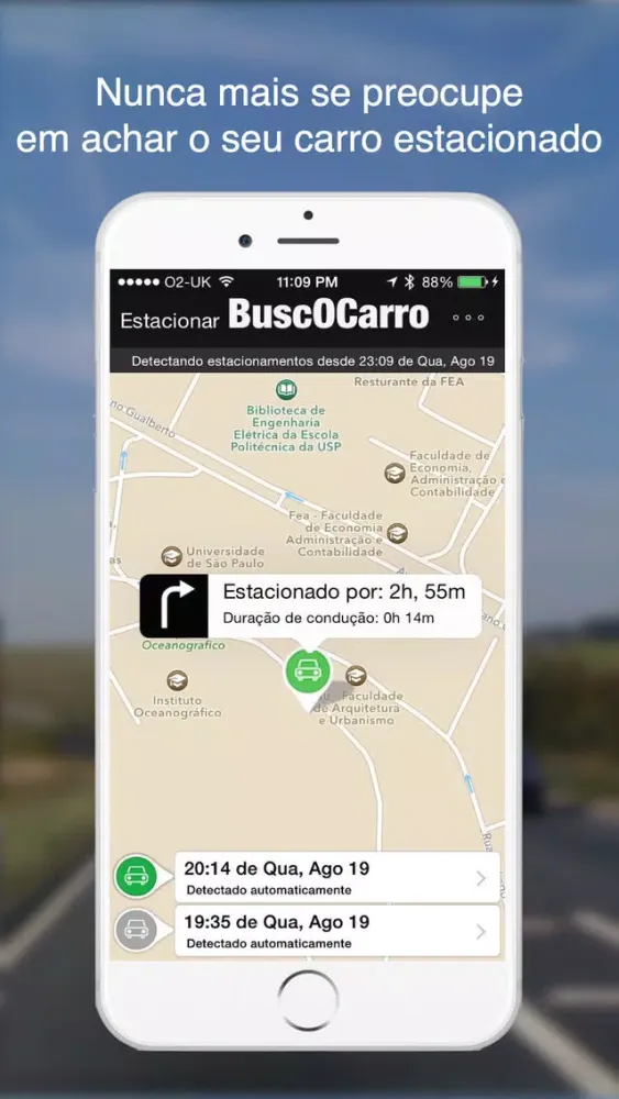 Tangkapan layar BuscOCarro - Procure, rastreie e localize onde você estacionou seu carro com Inteligência Artificial