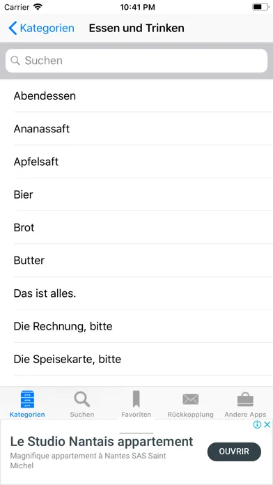 German to English Phrasebook Screenshots