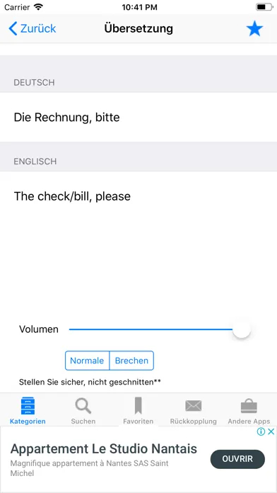 German to English Phrasebook Screenshots