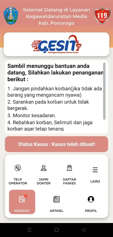Tangkapan skrin GESIT-119 PONOROGO
