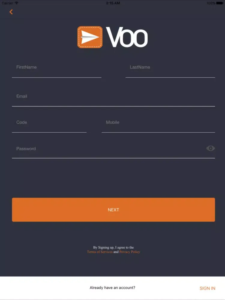 Ảnh chụp màn hình của VOO Delivery iPad 