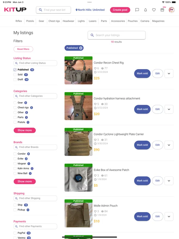 Tangkapan layar KitUp - Airsoft Marketplace iPad 