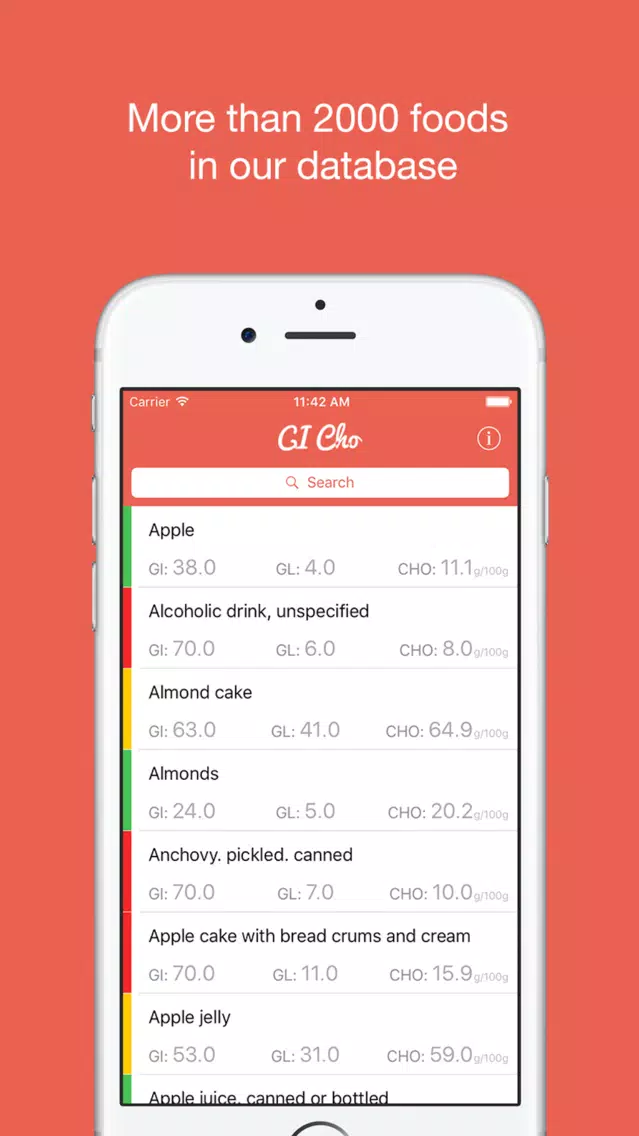 ภาพหน้าจอของ GI Cho - Food's Glycemic Index, Load and Carbs