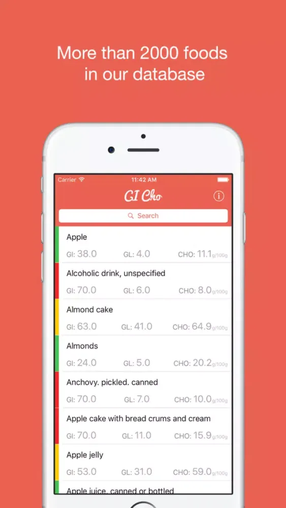Captures d'écran de GI Cho - Food's Glycemic Index, Load and Carbs