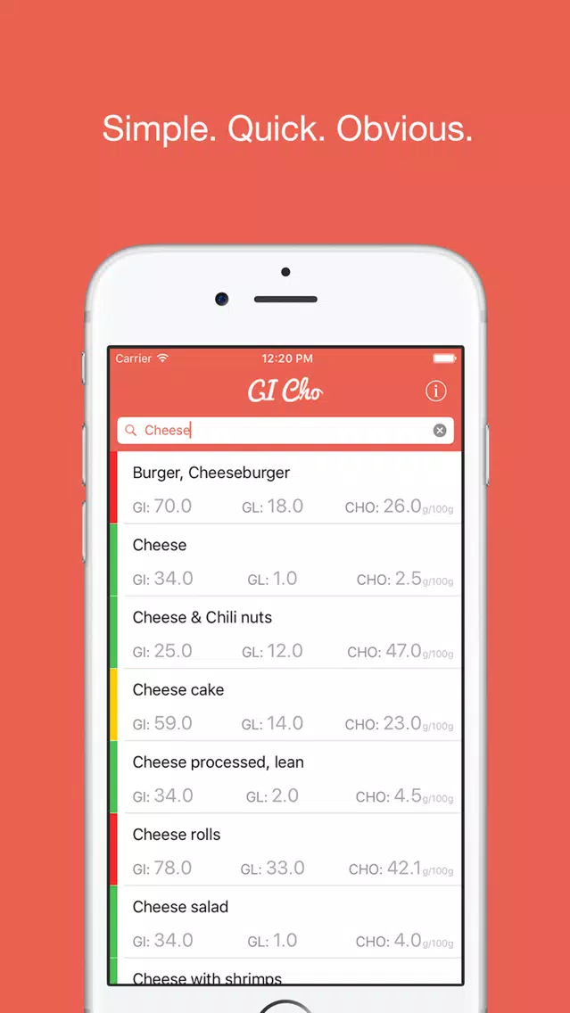 ภาพหน้าจอของ GI Cho - Food's Glycemic Index, Load and Carbs