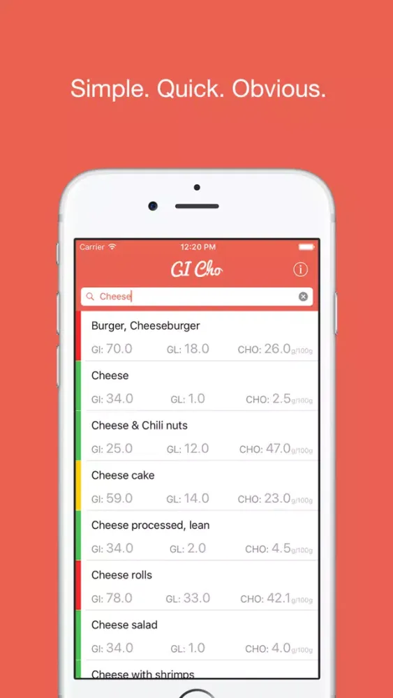 Captures d'écran de GI Cho - Food's Glycemic Index, Load and Carbs