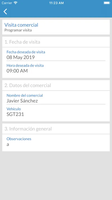 Tangkapan layar OnTrack Enterprise Cliente