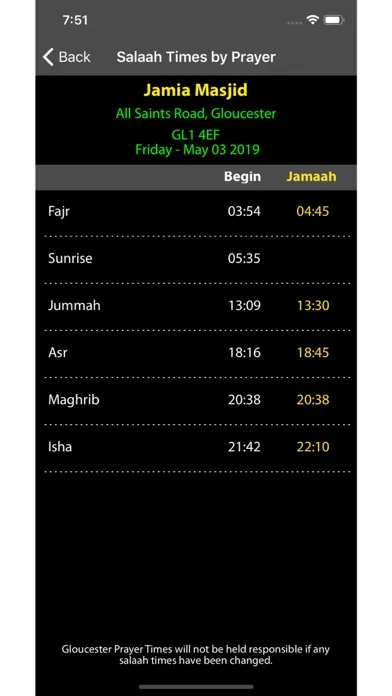 Tangkapan layar Gloucester Prayer Times