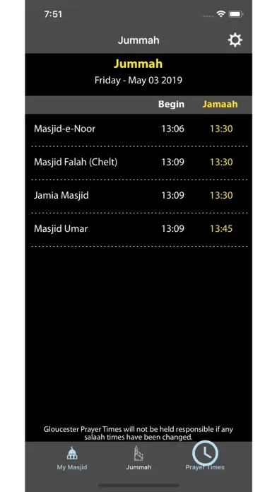 Tangkapan layar Gloucester Prayer Times