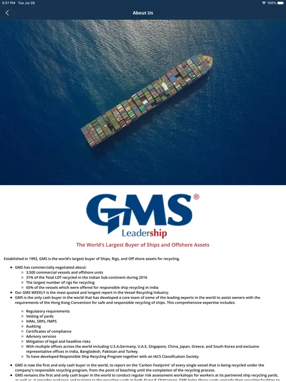 Capturas de tela do GMS Leadership iPad 