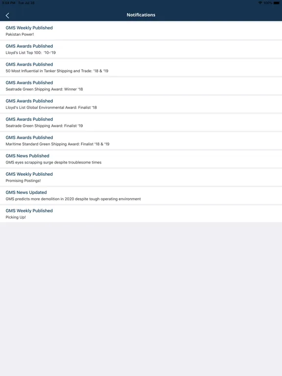 Capturas de tela do GMS Leadership iPad 