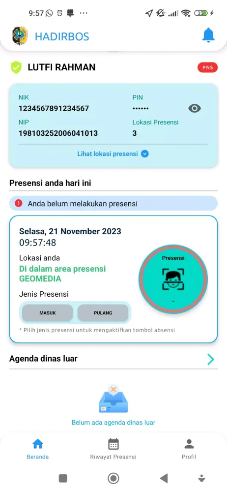 Tangkapan layar Presensi Hadirbos