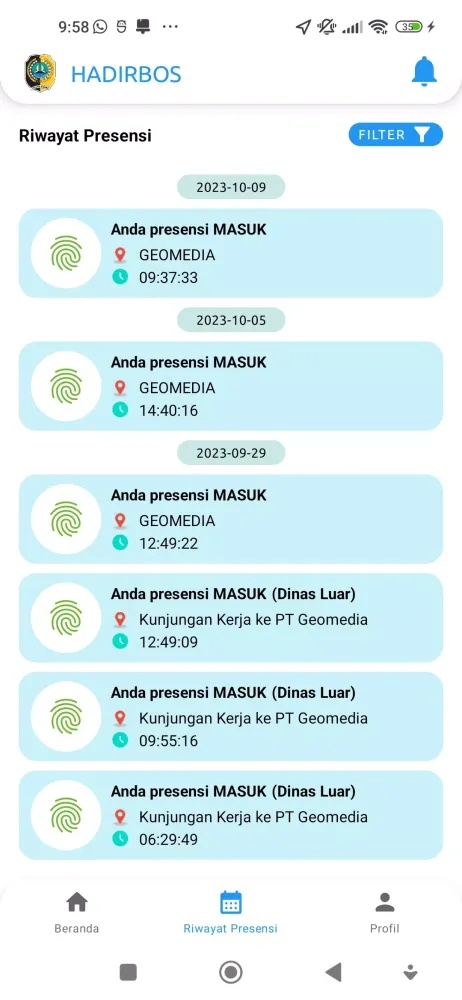 Tangkapan layar Presensi Hadirbos