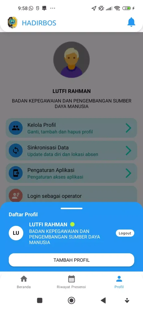 Tangkapan layar Presensi Hadirbos