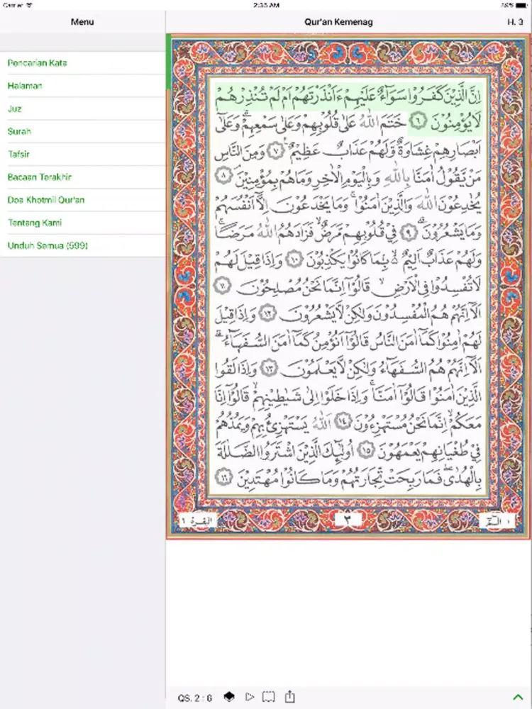 Tangkapan layar Qur'an Kemenag iPad 
