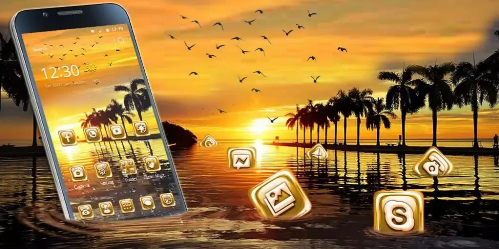 Tangkapan layar Coconut Palm Sunset Golden