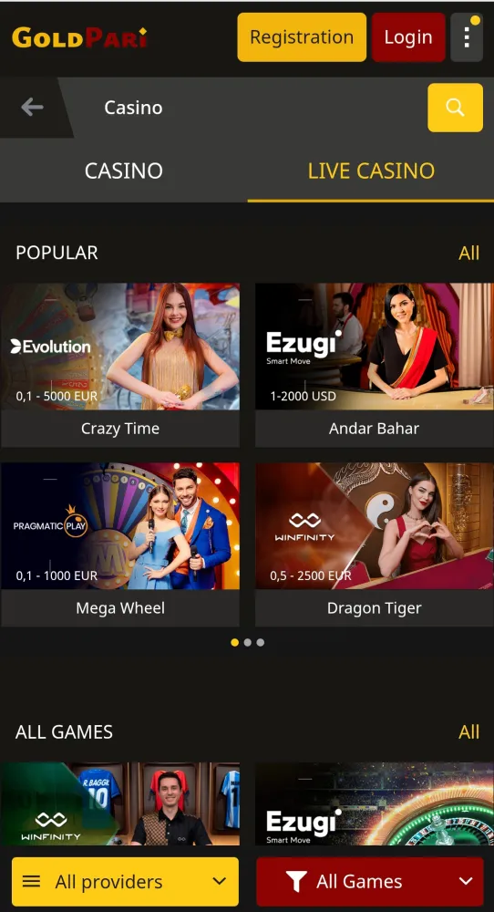 GoldPari Casino Screenshots