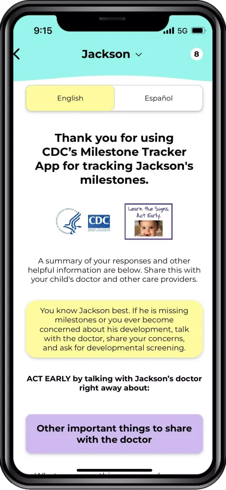 CDC Milestone Tracker سکرین شاٹس