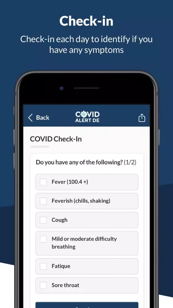 COVID Alert DE 스크린샷