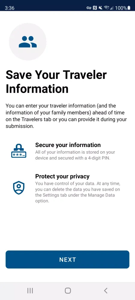 Capturas de tela do Mobile Passport Control