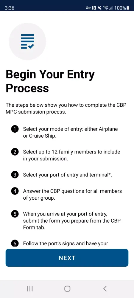 Capturas de tela do Mobile Passport Control