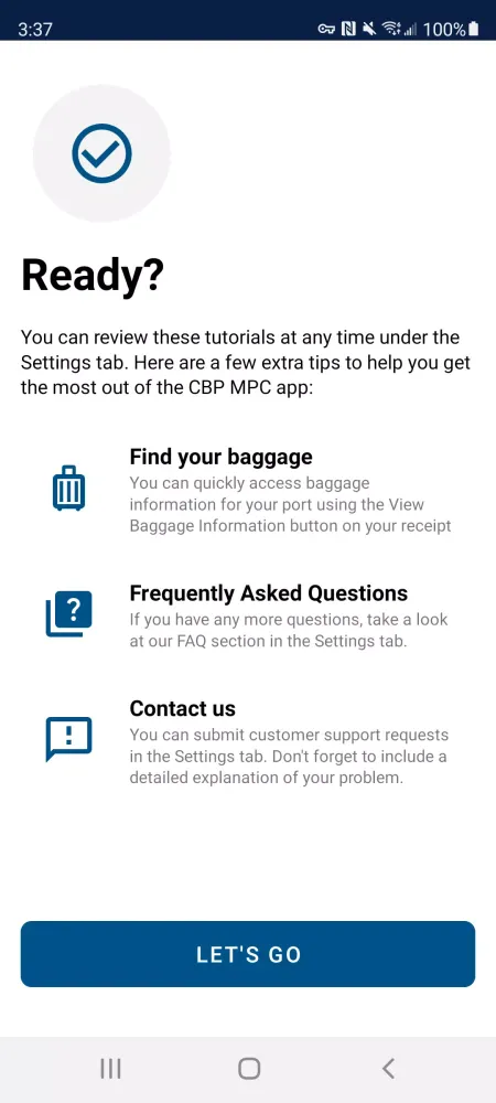 Capturas de tela do Mobile Passport Control