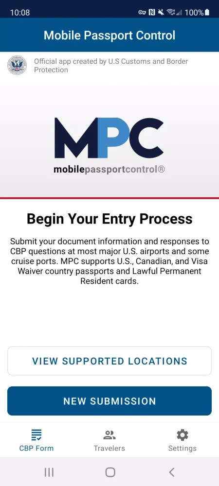 Capturas de tela do Mobile Passport Control