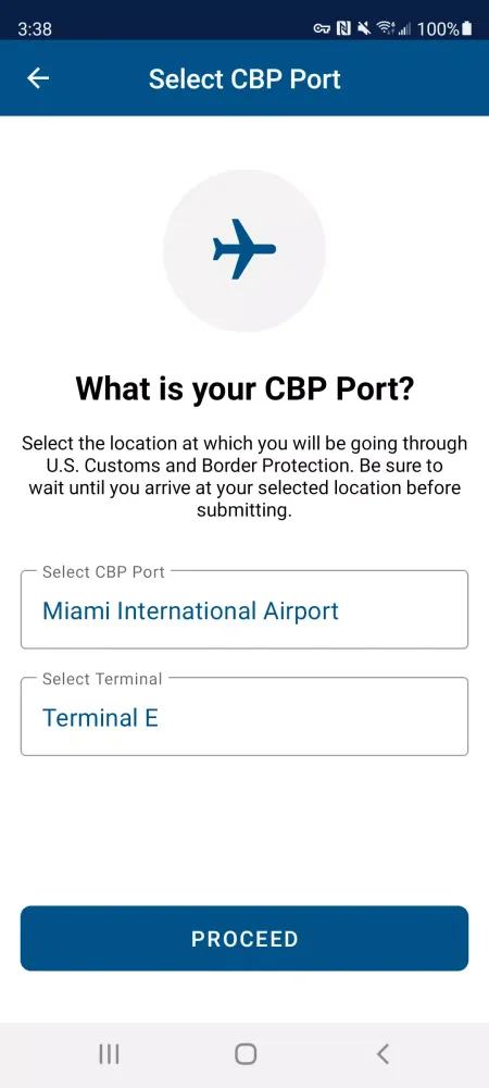 Capturas de tela do Mobile Passport Control