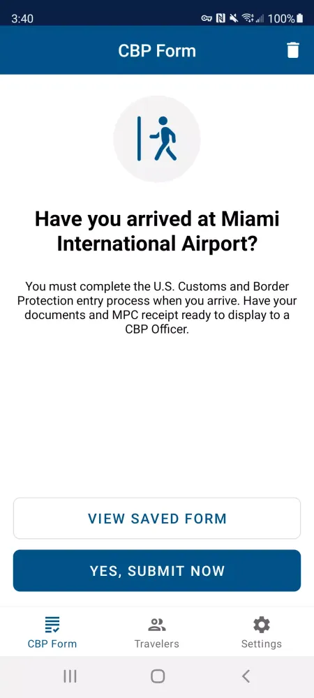 Capturas de tela do Mobile Passport Control