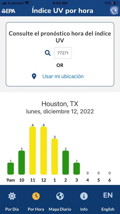 Capturas de tela do EPA's SunWise UV Index