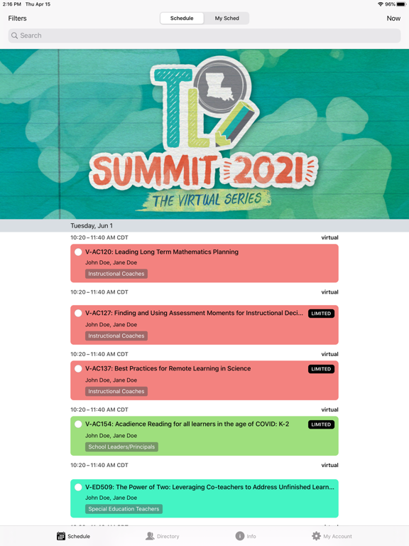 Zrzuty ekranu Teacher Leader Summit Virtual iPad 