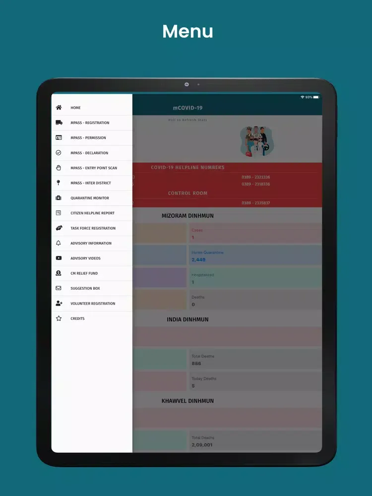 Zrzuty ekranu mCOVID-19 iPad 