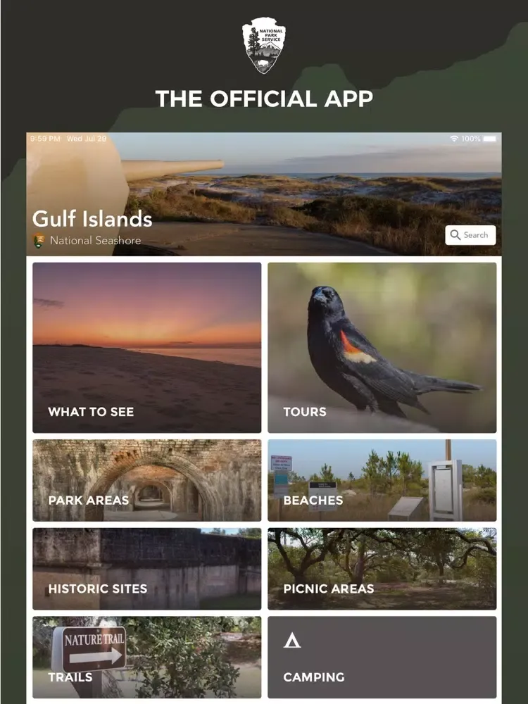 Capturas de tela do NPS Gulf Islands iPad 