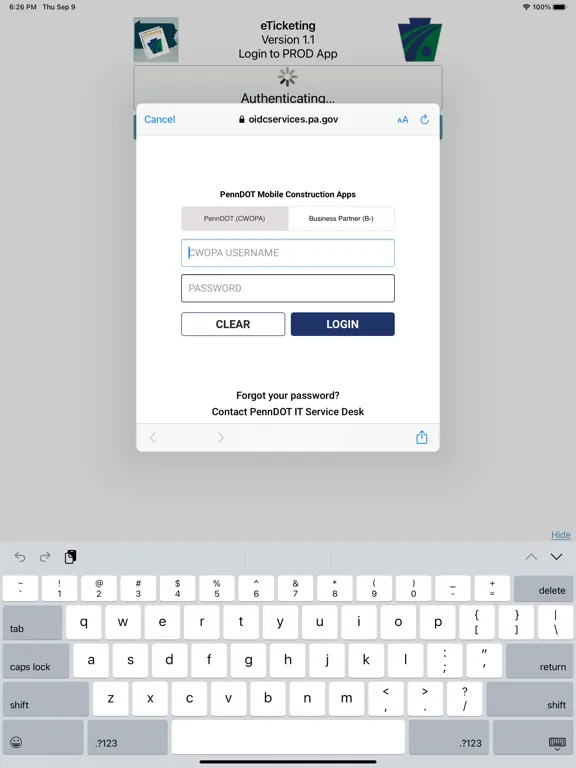 Ảnh chụp màn hình của PennDOT - eTicketing iPad 