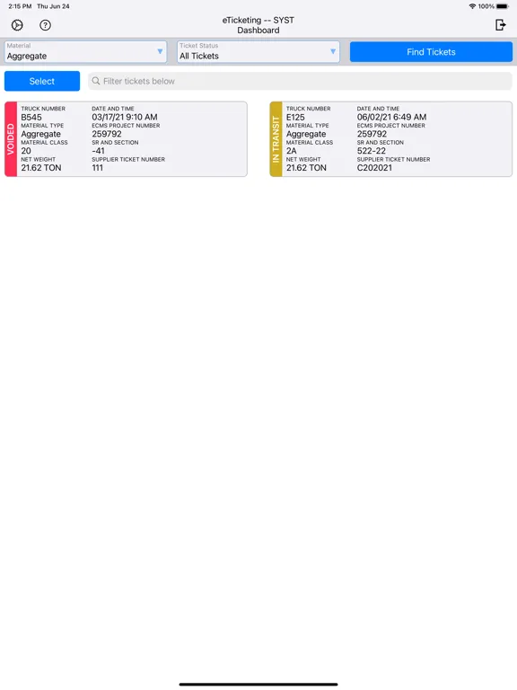 Ảnh chụp màn hình của PennDOT - eTicketing iPad 