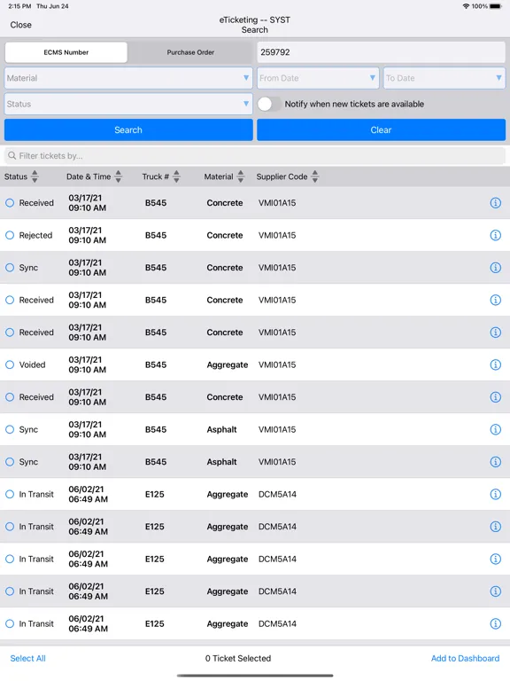 Ảnh chụp màn hình của PennDOT - eTicketing iPad 