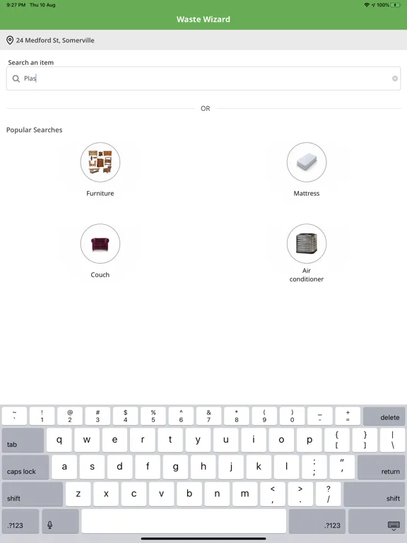 Tangkapan layar Somerville Waste Wizard iPad 