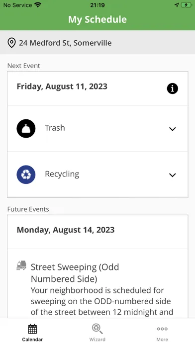 Tangkapan layar Somerville Waste Wizard
