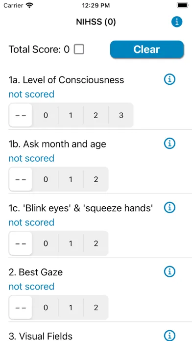 NIH Stroke Scale Calculator Screenshots