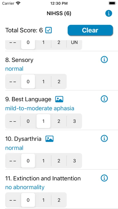 NIH Stroke Scale Calculator Screenshots