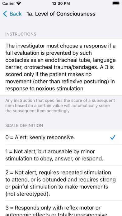 NIH Stroke Scale Calculator Screenshots